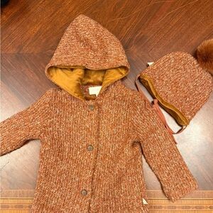 Toddler Knit Hooded Peacoat with Pom Hat - Rust